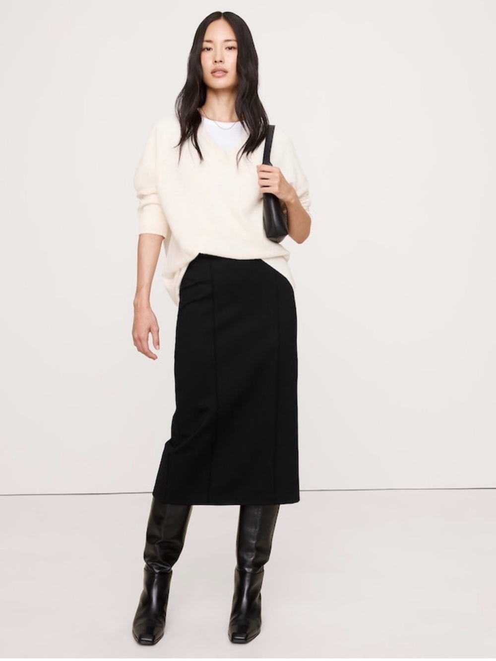 Black Midi Pencil Skirt - Classic Women's Skirt